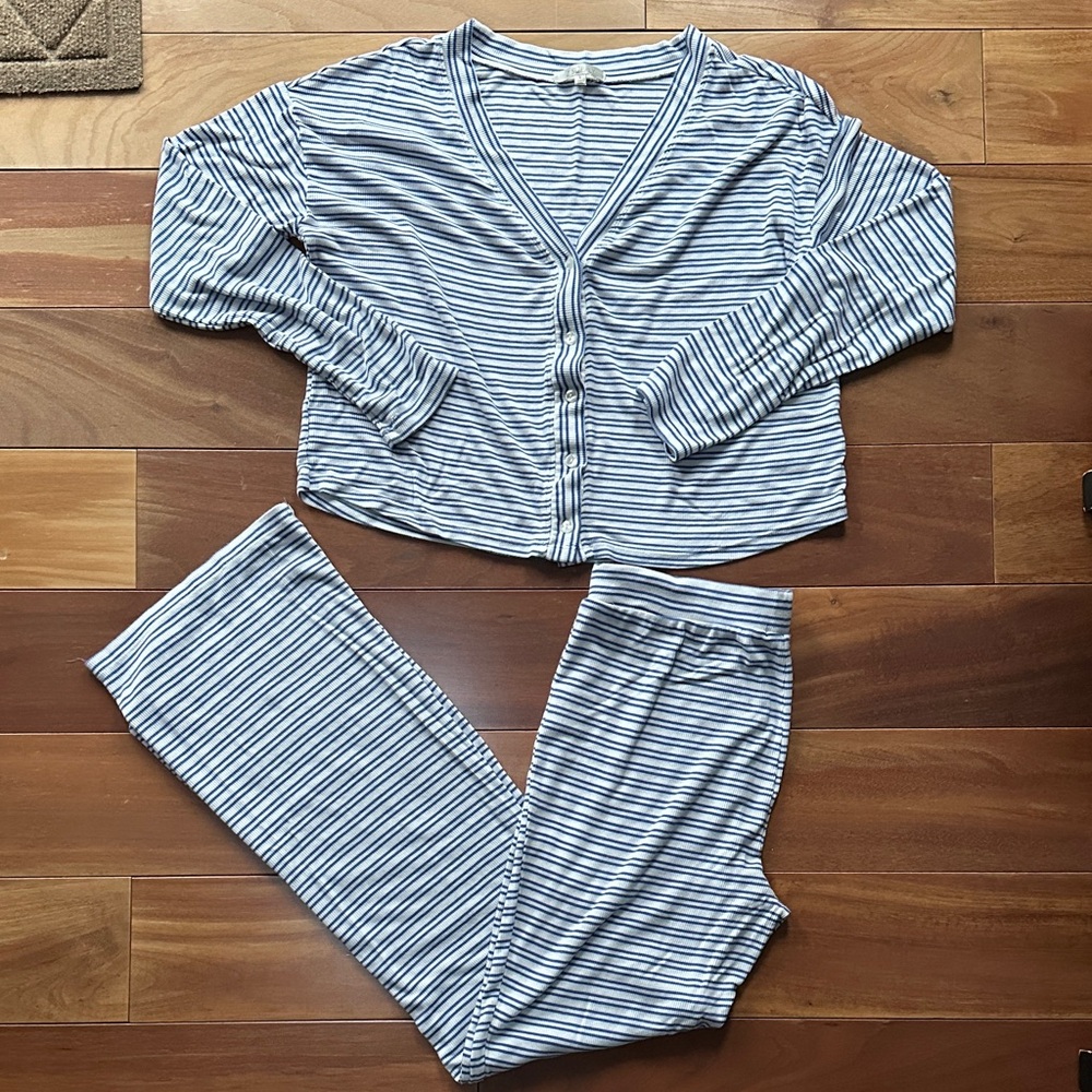 Z Supply Navy and White Striped Pajama Set S